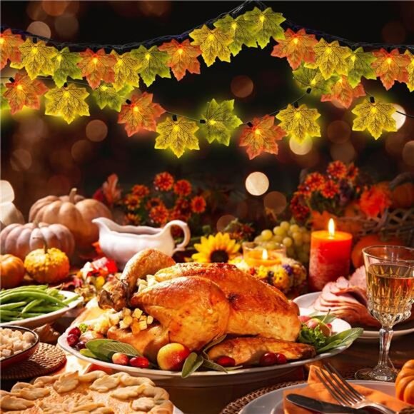 Fall Maple Leaf String Lights 13.6Ft LED Multicolor Thanksgiving Halloween Decor - Picture 2 of 7